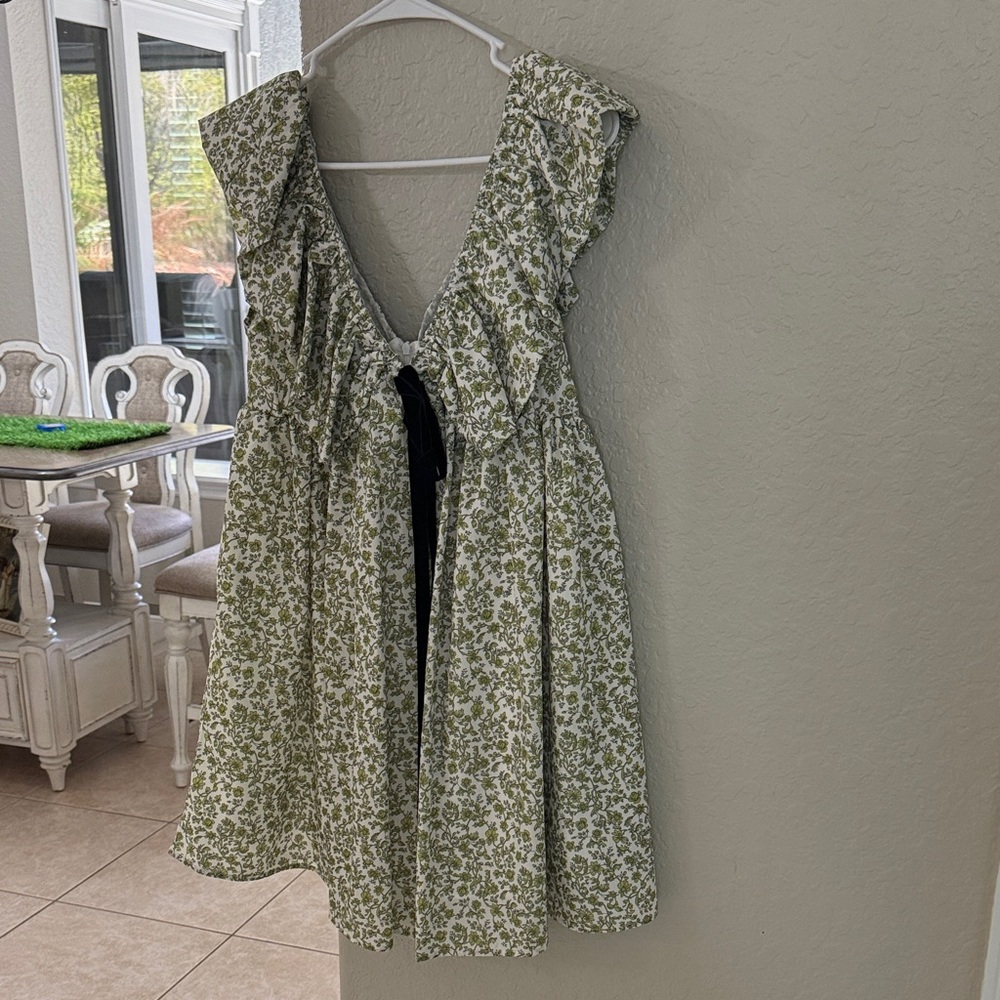 Floral Green and White Dress